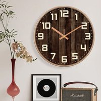 Vintage Rustic Wall Clock 2D Wood Grain Silent Noiseless Round Clock Farmhouse Style Decor for Living Room Kitchen Bedroom Home