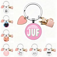 Thank You Teacher Keychain Glass Anneau Porte-Clef Gift for Dear Juf VOOR DE LIEFSTE JUF Sleutelhanger Letter Cadeau