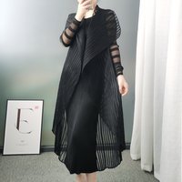 Miyake Pleated Women Fashion Two Piece Sets Overall Vest Dress French Lace Long Jacket 2025 Vintage Designer Aesthetic Clothes