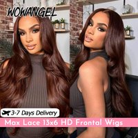 WOWANGEL Chestnut Brown Body Wave Human Hair Wig 13x6 HD Lace Front Wig Pre Plucked Bleached Knots Invisible Lace Colored Wig