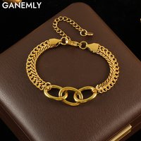 GANEMLY 316L Stainless Steel Metal Minimalist Chain Golden Bracelet Bangle Elegant Texture Jewelry for Women Bijoux Femme Gift
