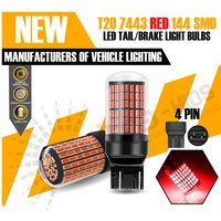 2025 update RED stop tail bulb T20 wedge W21/5W 7443 580 brake lamp 144 SMD