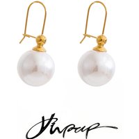 Yhpup Stainless Steel Korean Simulated Pearls Round Earrings for Women Gold Platinum Color PVD Plated Popular Chic Daily Jewelry