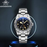 ADDIESDIVE Luxury Men's GMT Quartz Watch 200m Waterproof Super Luminous Stainless Steel Analog Watch Bubble Mirror Glass AD2036