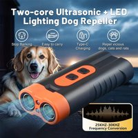 Ultrasonic Dog Repeller 2025 Dual Head High Power USB Rechargeable Anti Barking Dog Training Device with LED Flashlight