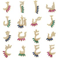 ZHUKOU Dinosaur Arabic Alphabet Coloured CZ Stone Charm Pendant Unisex Handcrafted Jewellery Making Accessories 1 Piece:VD2214