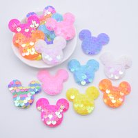 32Pcs 38*32mm Bling Seaquins Mouse Head Padded Appliques for DIY Headwear Hair Clips Bow Decor Clothes Hat Shoes Sewing Patches