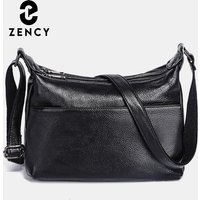 Zency Elegant Genuine Leather Women's Shoulder Bag Trendy Crossbody Messenger Bag for Ladies Dark Red Blue 100% Satchels Hobo