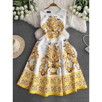 Summer Vintage Blue And White Porcelain Dresses Women's Sleeveless O Neck Tank Flower Print Vest Midi Long Party Vestidos