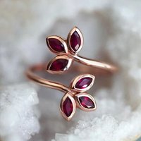 Huitan Rose Gold Color Flower Opening Rings for Women Marquise Rose Red Cubic Zirconia Floral Adjustable Rings Statement Jewelry