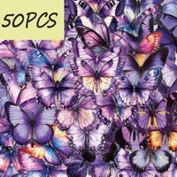 50pcs purple butterfly stickers, suitable for decorating mobile phone helmets, laptops, skateboards, waterproof PET stickers