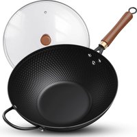 32cm Traditional Hand Hammered Carbon Steel Wok Chinese Craft Iron Wok Pot for Induction Gas All Stoves