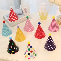 11pcs Fur Ball Birthday Hat Birthday Party Decoration Crown Protagonist Dress Up Triangle Hat Paper Party Hats
