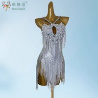 Latin Dance Dress High-end Custom Sling Hanging Neck Diamond-encrusted Cha Cha Tango Female Adult Stage Professional Clothing