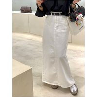 Fashionable High Waist Denim Asymmetrical Skirt Women's White Elegant Long Dress Spring 2026 New Arrival Chic Style