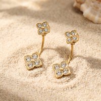 Four Leaf Flower Inlaid Zircon 316L Stainless Steel 18K Gold Plated Luxury High Grade Women Earrings Jewelry Waterproof
