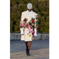 White Men Suits for Wedding 1 Piece Long Blazer 3D Flower Custom Made Jacket Groom Tuxedo Custom Made Cotton Coat Prom Dress
