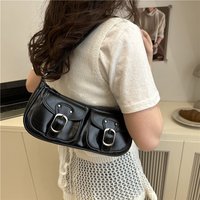 Stylish Double Pocket Women Shoulder Bag High-end Pu Leather Underarm Bag Y2k Retro Women Small Square Handbag Simple Clutch Bag