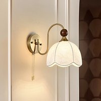 French Style Living Room Bedroom Bedside Wall Lamp Cable Switch Fabric Printing Lampshade Porch Aisle Background Lighting