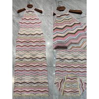 Pink Wave Striped Women Knitted Dress Halter O-Neck Sleeveless High Waist 2026 Summer Casual Slim Knit Dresses