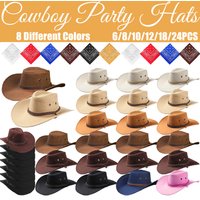 24-6 Set Cowboy Party Hats for Man Women Cowboy Hat for Bachelorette Party Supplies Cowboy Hats with Bandanas for Bridal Shower image 4