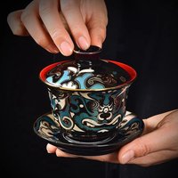 Gold and Silver Gilded Gaiwan, Single High-Grade Teapot, Porcelain Kung Fu Tea Set, Tea Making Non-Scald Bowl, Vintage Teapot