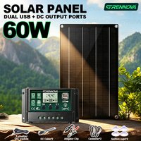 60W Solar Panel Kit 18V DC Output with 5V USB MPPT Controller Complete with Cables Clips & Suction Cups for RV & Off-Grid Life