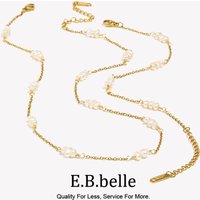 E.B.belle Freshwater Pearl Handmade Chain Bracelet Necklace 18K Gold Plated 316L Stainless Steel Women's Hand Bracelets