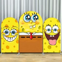 SpongeBob Theme Arch Backdrop Cover Yellow Face Cartoon Party Decor Elastic Fabric Photo Booth Background Celebration Decor