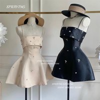 SPRAYING Mini Short Wedding Party Dresses Spaghetti Straps Customized Bridal Gown Shiny Beads Formal Occasion Dresses Above Knee