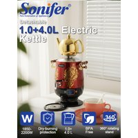 Sonifer Red Tea Maker SF-2138 4L Electric Water Boiler 1L Ceramic Pot 2200W with 7-Level Keep Warm Anti-Dry Safety Samovar 220V