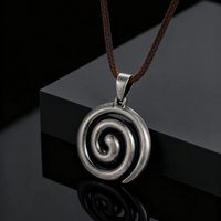 Stylish Vintage Stainless Steel Geometric Spiral Vortex Pendant Necklace for Men Waxed Rope Necklace Fashion Hip Hop Jewelry