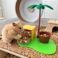1PC Hamster Foraging Toy Interactive Puzzle Feeder Double Layer Drawers Coconut Tree Station For Syrian Hamster Cage Decor Wares