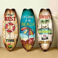 Ocean Theme Wooden Surfboard Wall Ornaments Hawaiian Style Retro Surfboard Hanging Sign Funny Beach Ocean Surfboard Decor