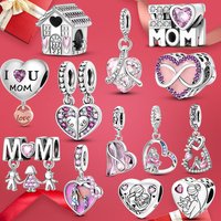 925 Silver Charms Love Mom Mother Family Pendant Charms Beads Mother's Day Fit 925 Original Bracelet DIY Woman Jewelry Gift