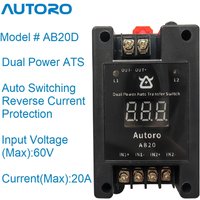 Autoro AB20D Dual Power Automatic Transfer Switch ATS with Auto Digital Display DC5-60V Max 20A/Channel for Backup Power Systems