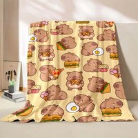 Cute Capybara Cartoon Print Blanket Soft Warm Plush Throw Blanket for Sofa Bed Kids Nursery Home Travel Decor