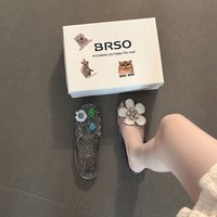 BRSO Women's Rhinestone Flower Crystal Closed Toe Jelly Slides Summer Beach Home Casual Breathable Non Slip Female Sandals