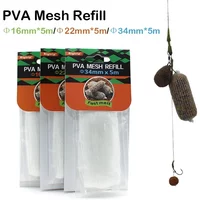 5m 16/22/34mm Carp Fishing PVA Mesh Refill Fishing Bag Mesh Water Soluble Mesh Carp Fishing Feeder Trap Bait Nets Tools