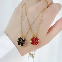 4-in-1 Wearing Lucky Four Leaf Clover Necklace for Women Love-heart Pendant Choker Stainless Steel Chain Fashion Jewelry