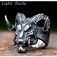 2023 New Design Vintage Stainless Steel Gothic Devil Demon Skull Ring for Men Hip Hop Fashion Punk Jewelry