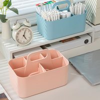 1PC 5-Compartment Plastic Storage Basket With Handle Portable Office Desk Organizer For Pens Stationery Home Desktop Organizer