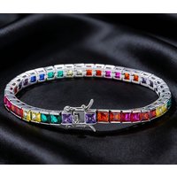 Hip Hop Jewelry 4mm Square Rainbow Zircon Tennis chain High End Cubic Zirconia Sparkling Luxury Men's and Women's Bracelet Gift