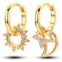 925 Sterling Silver Gold Sun Moon Star Hoop Earrings Sparkling CZ Celestial Earrings for Women Luxury Versatile Jewelry Gift