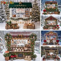 Mocsicka Christmas Market Stall Backdrop Photography Hot Cocoa Station Winter Scene Background Kids Holiday Party Photo Booth