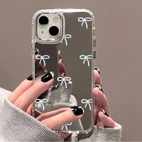 Light Blue Bow Mirror Phone Case for iPhone 11 12 13 14 15 Pro Max 16 Plus 17 Pro Max 16E Shockproof Soft Protective Back Cover