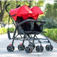 Zwillingskinderwagen, leichter, doppelt zusammenklappbarer Kinderwagen, faltbar, Fünf-Punkt-Sicherheitsgurt, sicher und stabil