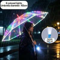 8 Ribs Clear Umbrella with Built-in Flashlight Lighting Colorful Luminous Umbrella for Rainy Day Dance Perfomance Props