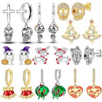 Original 925 Sterling Silver Halloween Skull Earrings Women Zircon Ear Studs Sparkling Earring Anniversary Jewelry Gift