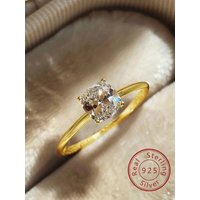 925 Sterling Silver Simple Shiny Fashionable Golden Round Zircon Ring For Women Anniversary Wedding Hight Quality Fine Jewelry